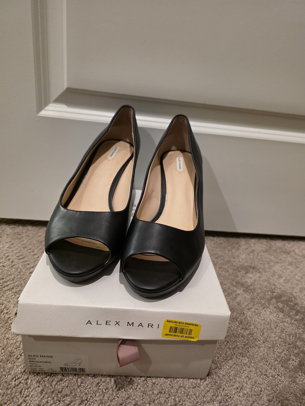 Alex Marie Black Peep Toe Wedge Heels